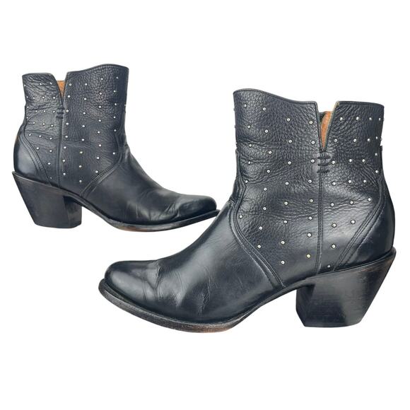 LUCCHESE Harley Ankle Boot Black Studded Womens (9 Leather Western‎ Boho Zip - Picture 12 of 13